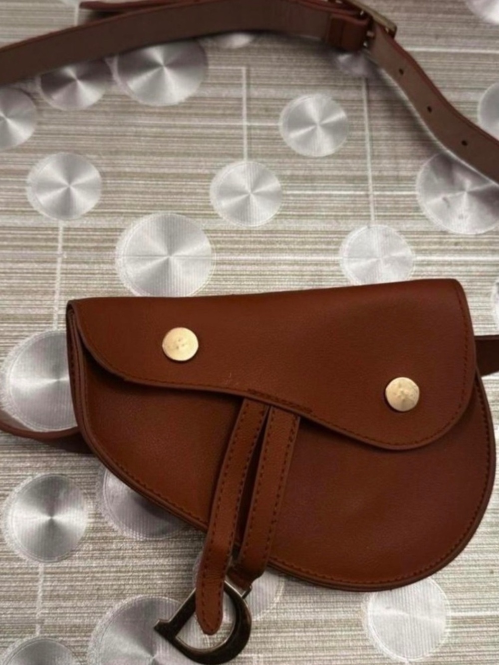 Luxury Small Brown Leather Saddle Belt Bag with Gold Hardware D style